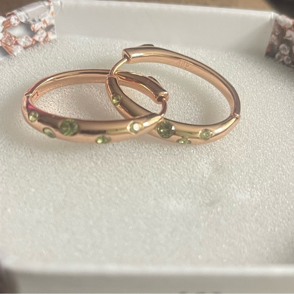 Elegant Gold Hoop Earrings with Green Accents